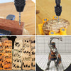 A set of precision micro drill bits and a vise used for drilling into a wooden block and carving wood.