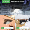 Outdoor solar LED clip-on motion sensing light shown in rainstorm and frost conditions