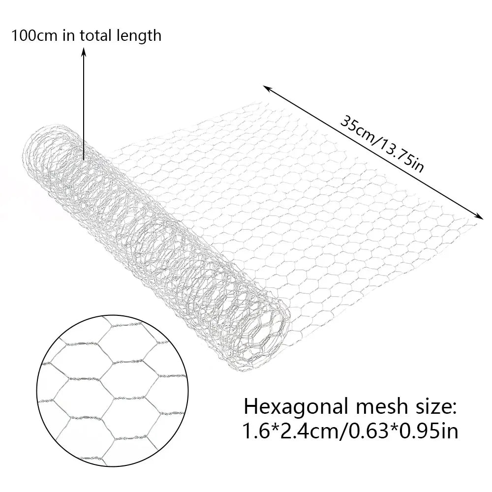 A roll of galvanized metal wire netting with a hexagonal mesh size of 1.6x2.4 cm.