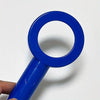 A close-up view of a blue multi-surface paint scraper tool with a circular handle and a shaft.