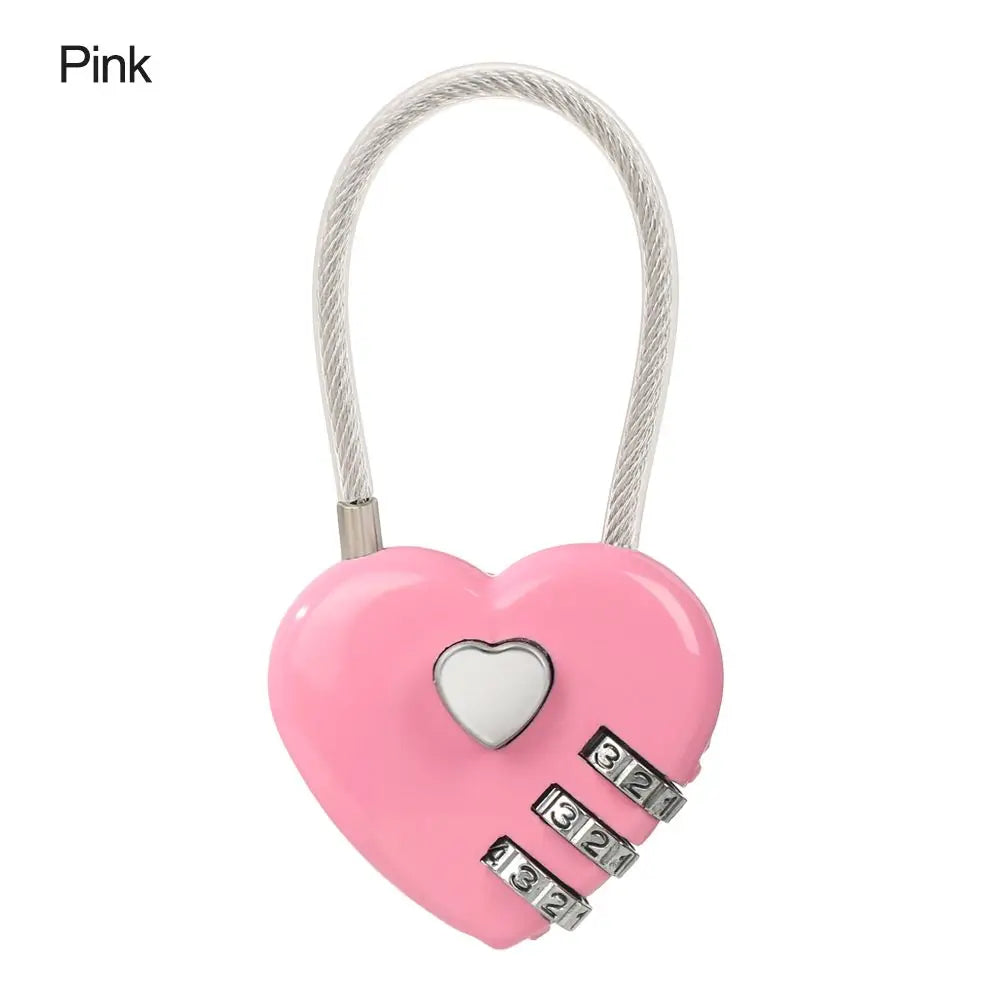 Pink heart-shaped 3-digit combination lock with white cord