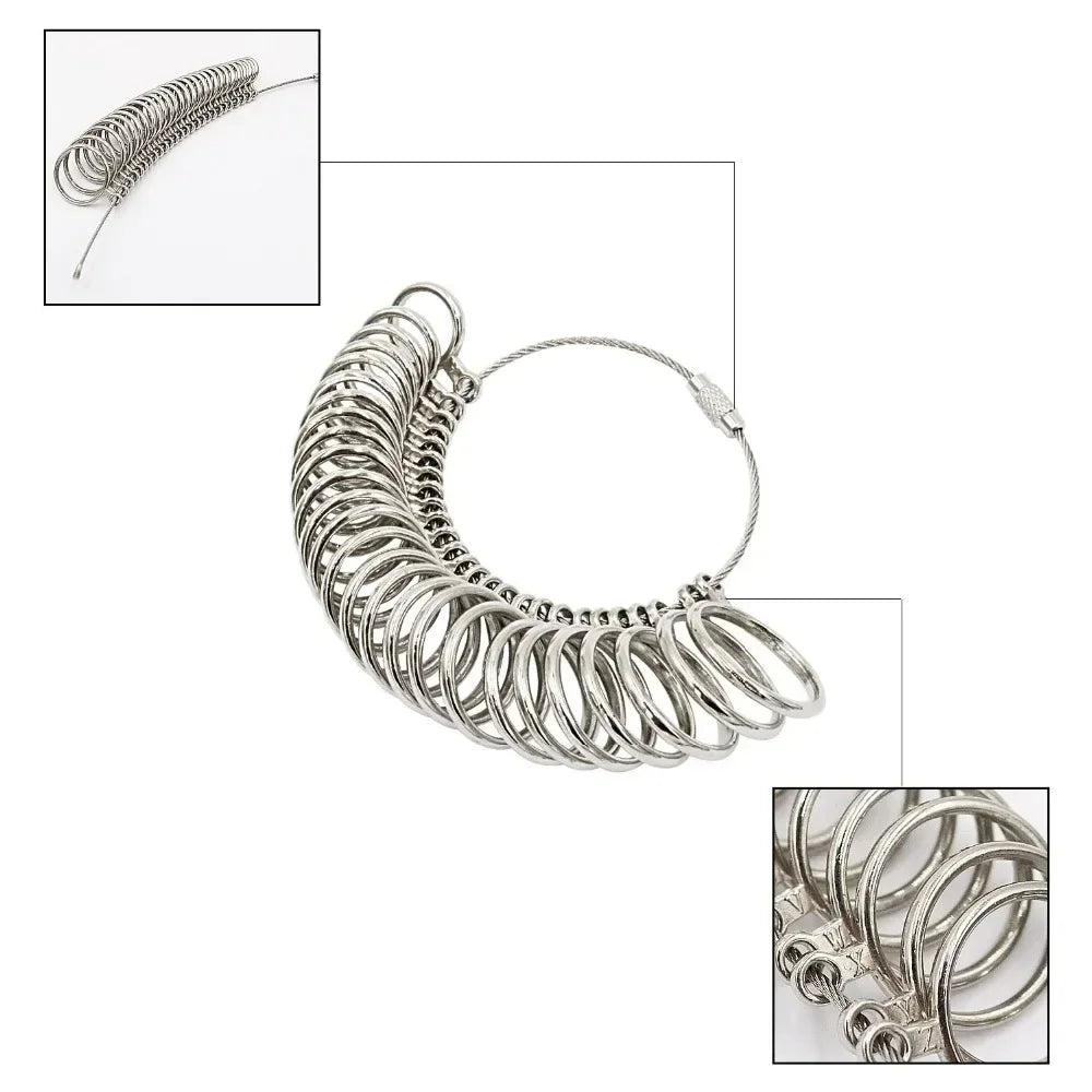 A set of precision metal rings and a ring sizer kit for global size rings.