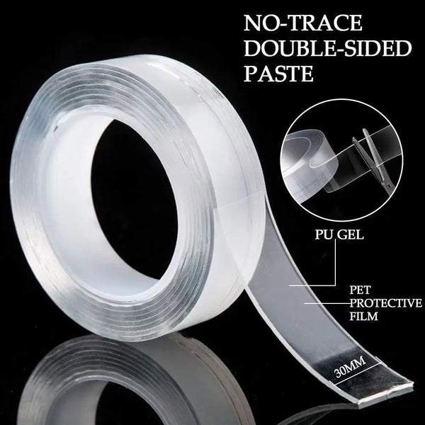 Roll of no-trace double-sided paste featuring PU gel and PET protective film tape