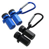 A blue and black tall framing square jig tool used for carpentry.