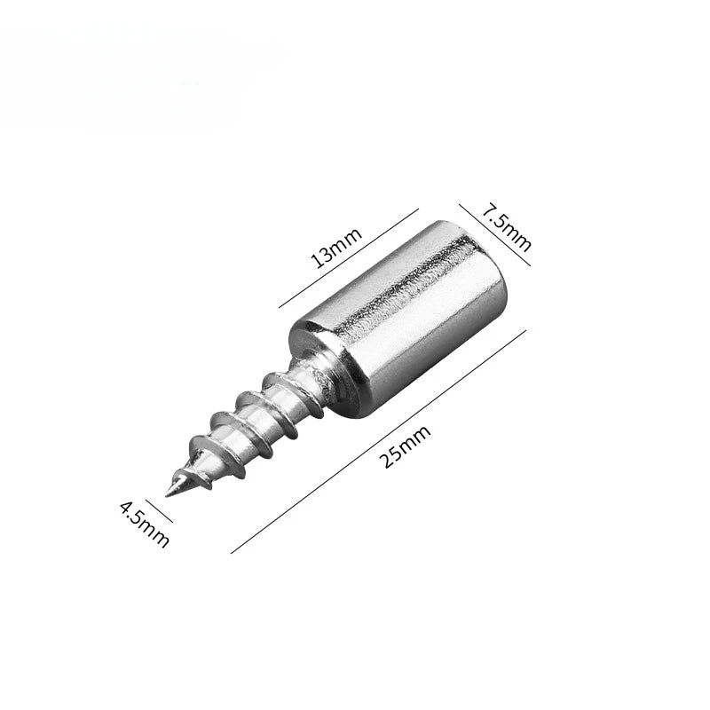A silver cabinet partition support screw with various dimensions marked on the image.