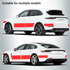 White Porsche model with red protective tape applied to the rear and side body.