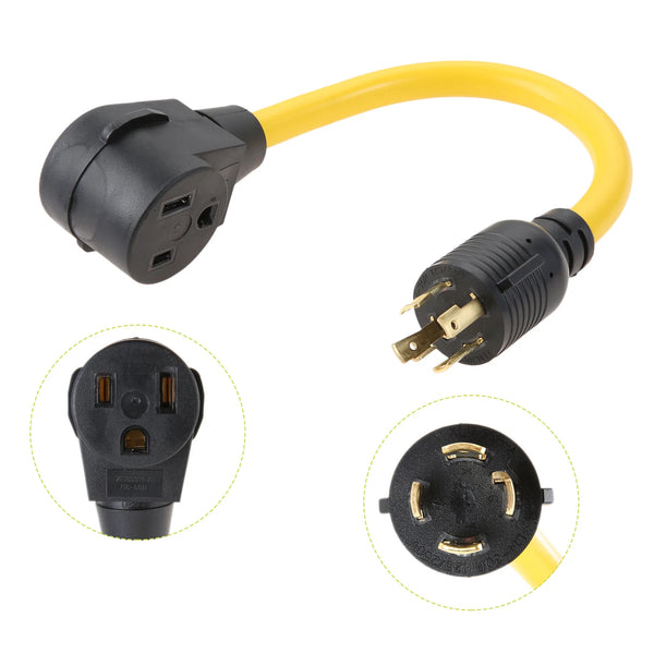 Yellow and black power adapter cord for a generator to welder.