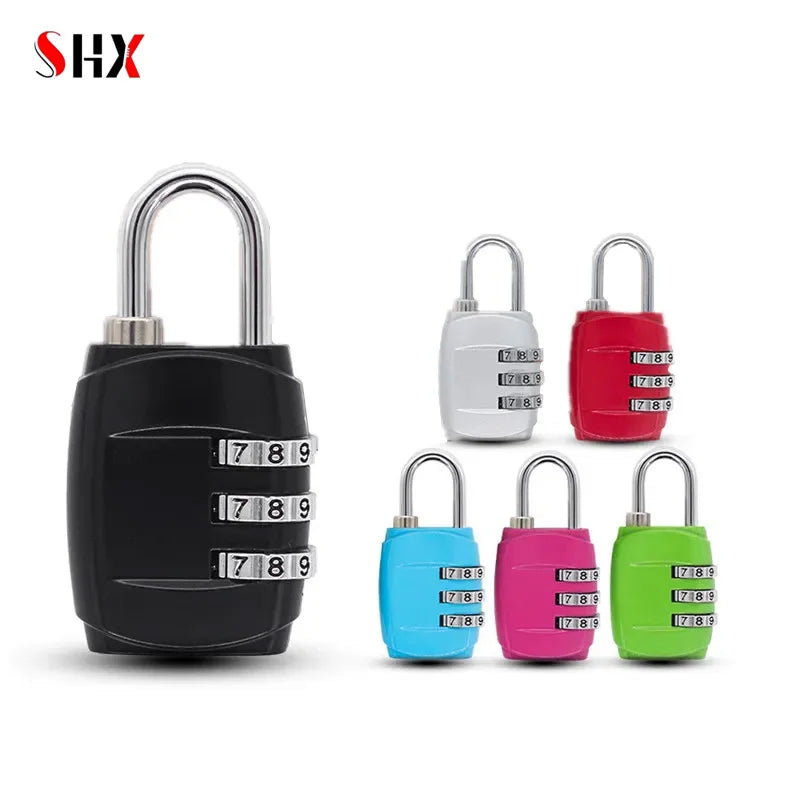 A set of seven colored dial password luggage locks and combination safes with metal keys.