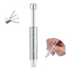 Stainless steel piercing ball grabber kit with a long needle and a small tool for gripping.