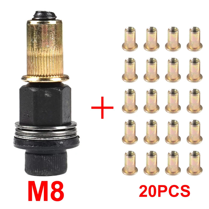 Set of 20 M8 precision hand rivet nuts with brass inserts and black body for DIY projects
