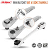 A set of Hi-Spec mini ratchet bits and socket handles in silver metal.