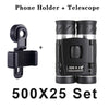 A set of 500x25 phone holders and telescopes for viewing.