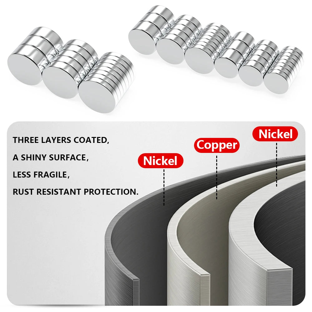 Three layers coated refrigerator magnets in silver and copper finishes for rust resistant protection