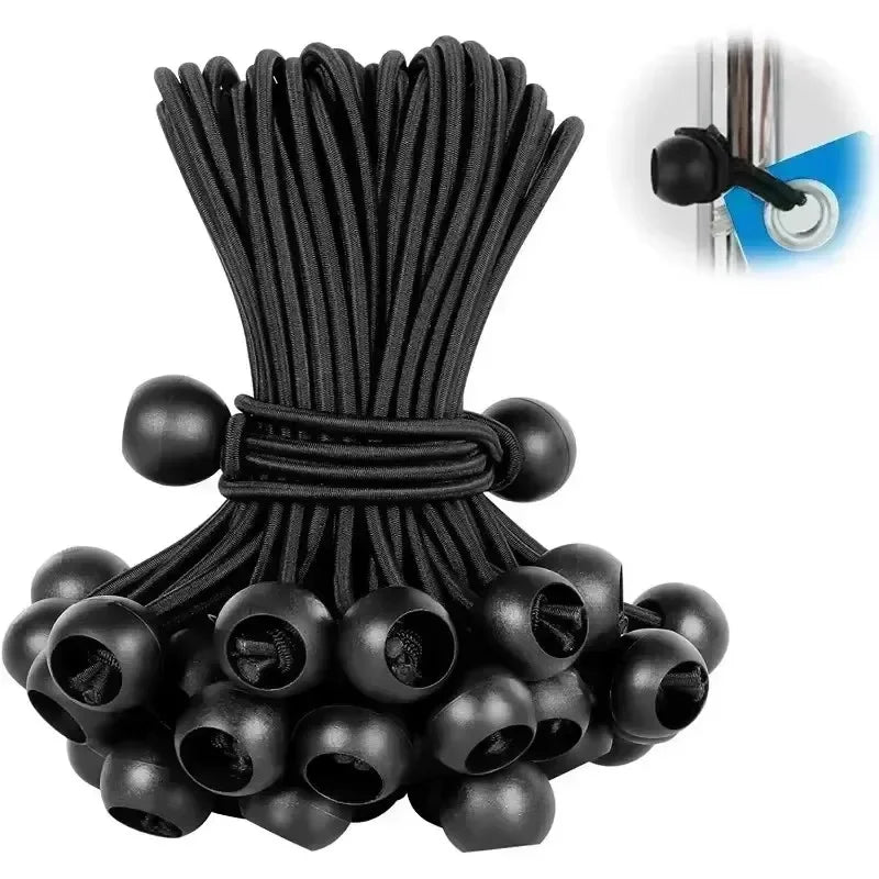 Cuerda elástica de bola de alta resistencia negra para amarre de tiendas y carga