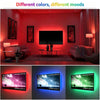 Three different colored LED TVs with backlit kits displayed against a modern interior background.
