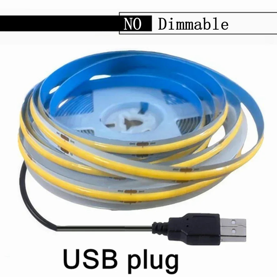 شريط إضاءة LED ملفوف أزرق وأصفر مع قابس USB، مُصنّف على أنه غير قابل للتعتيم.