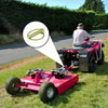 A red towable vehicle is shown on a grassy field with a zoomed-in view of a yellow steel O-ring assortment kit.