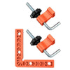 Set of 90 degree precision corner clamps for woodworking featuring orange and silver metal components