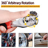 Una mano opera una herramienta de rotación arbitraria de 360 grados para usar una llave de dados en una rueda de bicicleta.