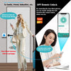 A woman is shown using a smart digital lock system to remotely unlock a door via a Tuya Mesh Gateway.