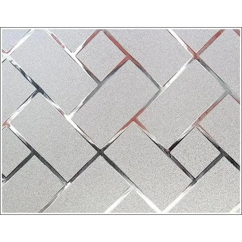 Silver frosted window privacy film with a diamond lattice pattern