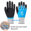 Pair of blue and black double layer latex coated waterproof work gloves with silver wrist cuff