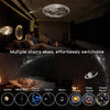 A display showing various starry skies like Jupiter, Milky Way, Saturn, Moon, and Nebula.