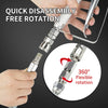 Hand holding a 1/4 inch stainless steel airless hose connector demonstrating 360 degree flexible rotation.