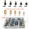 A set of M8 to M3 manual riveting tools and rivets for various nuts, packaged in a clear plastic box.