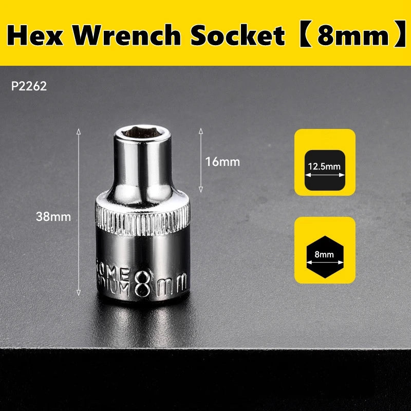 A silver hex wrench socket with an 8mm drive and a 12.5mm square drive, shown against a dark background.