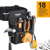 Black tool bag with 18 pockets and a large capacity tool pouch for DIY and gardening tools