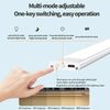 A hand presses a switch on a white LED light fixture, demonstrating multi-mode adjustable one-key switching.