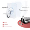 Clear plastic adhesive hooks with stainless steel components for hanging towels and linens