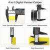 A 4-in-1 digital vernier caliper set showing outer, inner, depth, and step measurements.