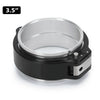 A black aluminum V-band clamp with a silver inner ring is shown, measuring 3.5 inches.