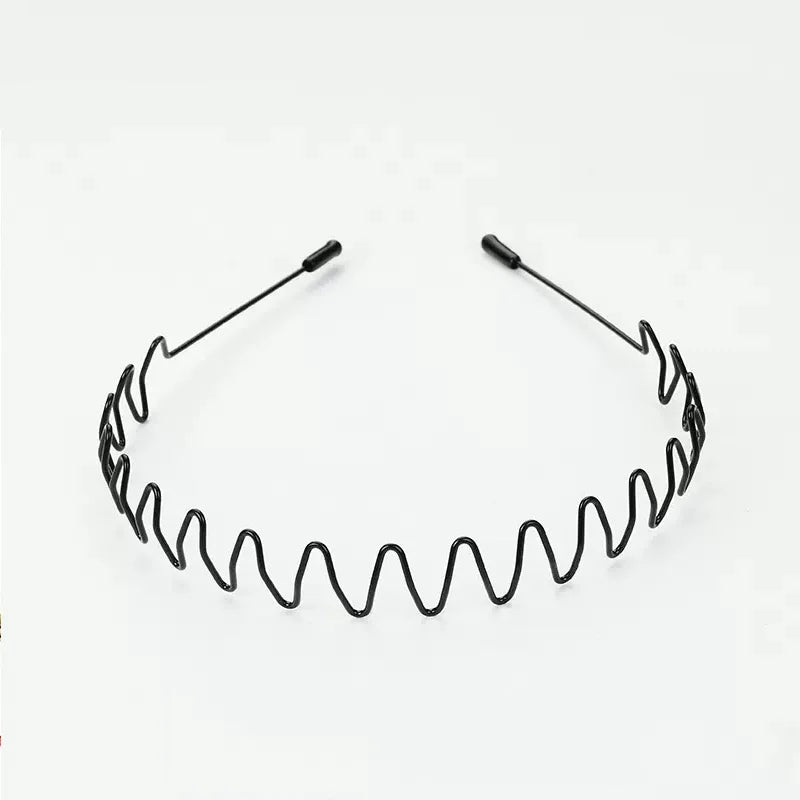 Black metal elastic headband with wavy texture