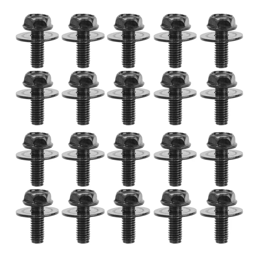 A set of black U-type body bolts and clips for auto fastening.