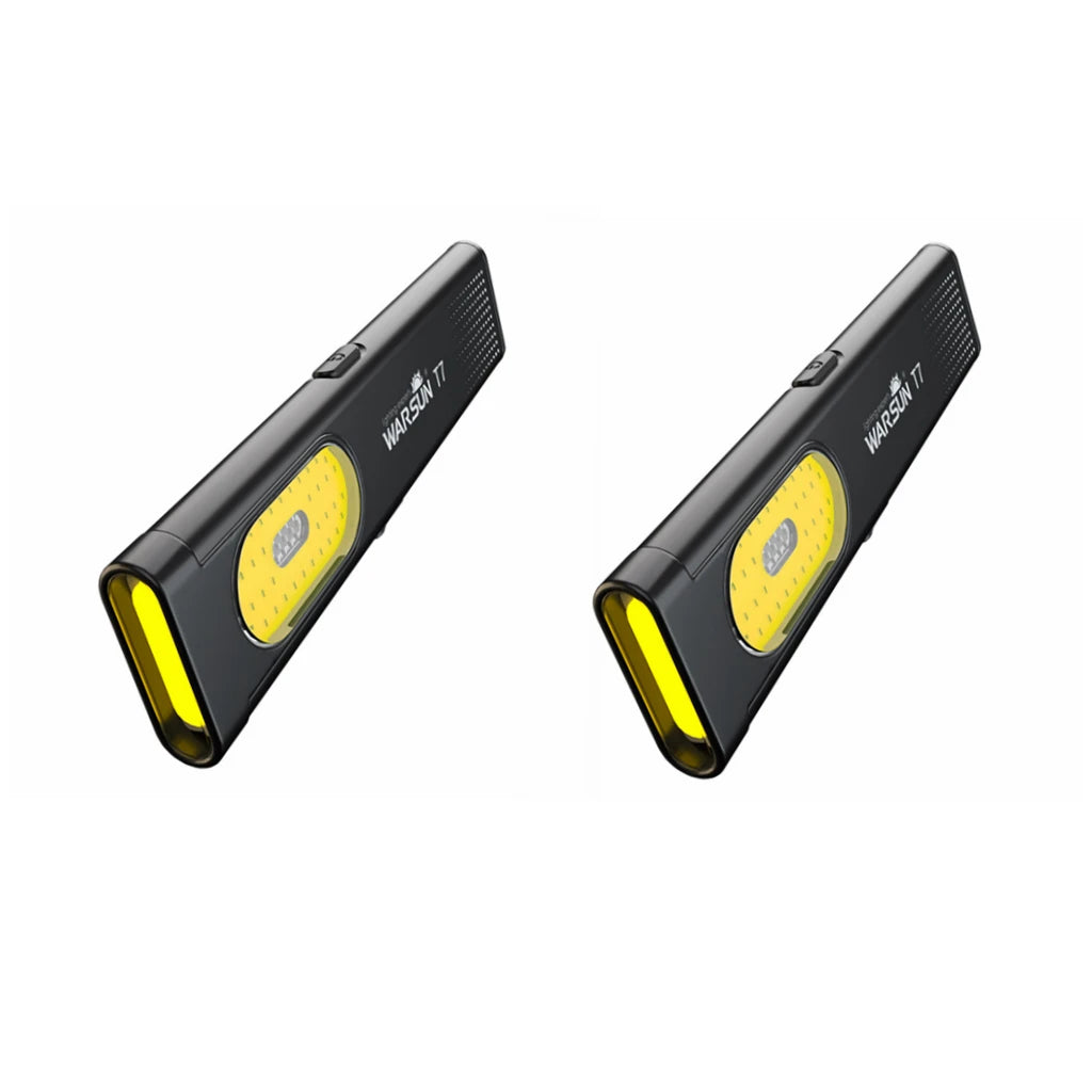 A black T7 LED rechargeable flashlight shown from the side.