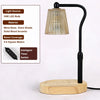 A black floor lamp with a glass shade and wooden base, featuring an intelligent timer switch.