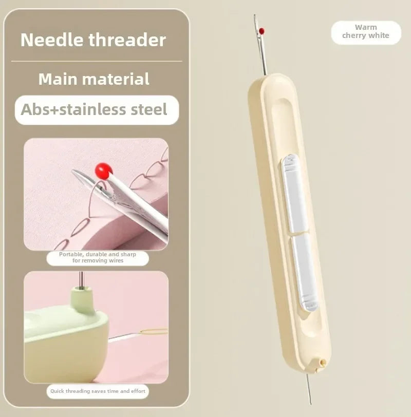 Tragbarer Nadeldraht-Spanner aus ABS und Edelstahl mit warm-kirschweißer Griff.