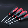 A set of multi-angle car repair hooks with black and red handles and silver tips.