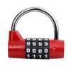 A red heavy duty combination padlock with a silver shackle and a numeric dial.
