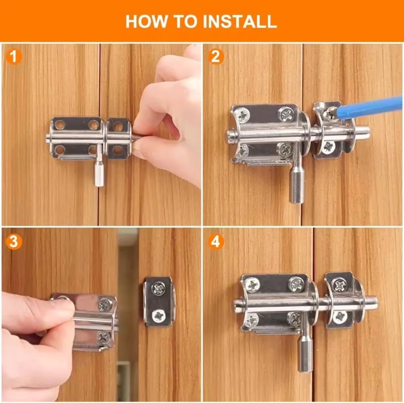 Cuatro pasos para instalar cierres y pernos de puertas de acero inoxidable pesado en una puerta de madera.