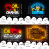 Neon sign displaying Oil Change text and instructions for automotive decor