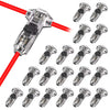 A set of silver T-tap wire connectors for quick solderless wiring shown in various angles.