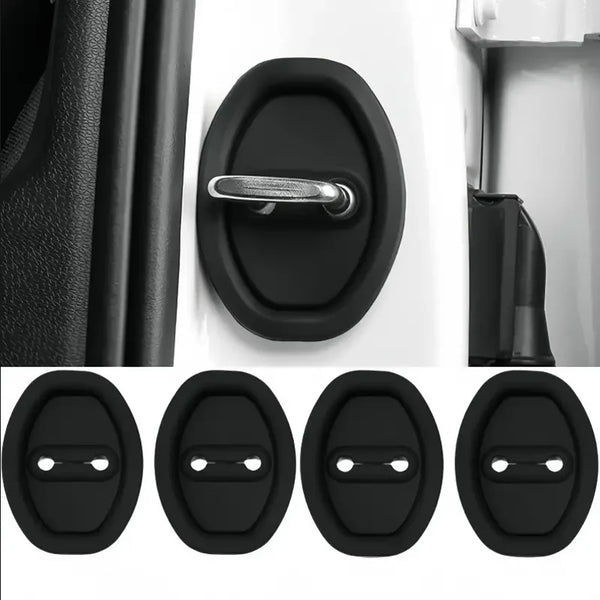 A set of black rubber protection pads for a door lock mechanism.