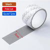 Roll of black heavy duty self-adhesive mesh repair tape with a 5cm by 2m length shown on a white background.