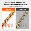 A close-up view of an International Standard G80 high-strength manganese steel chain compared to a G70 chain.