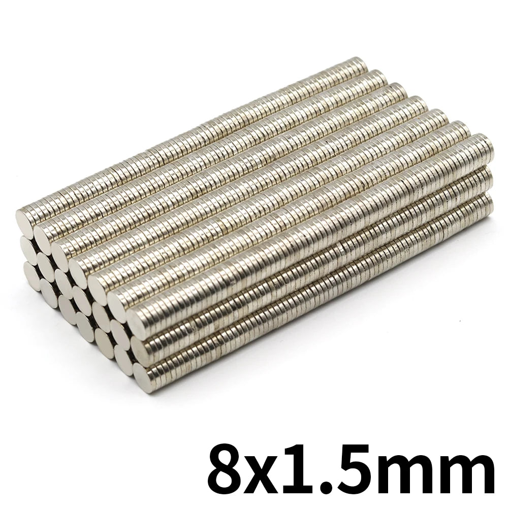 A collection of 8x1.5mm refrigerator magnets arranged in a linear pattern.