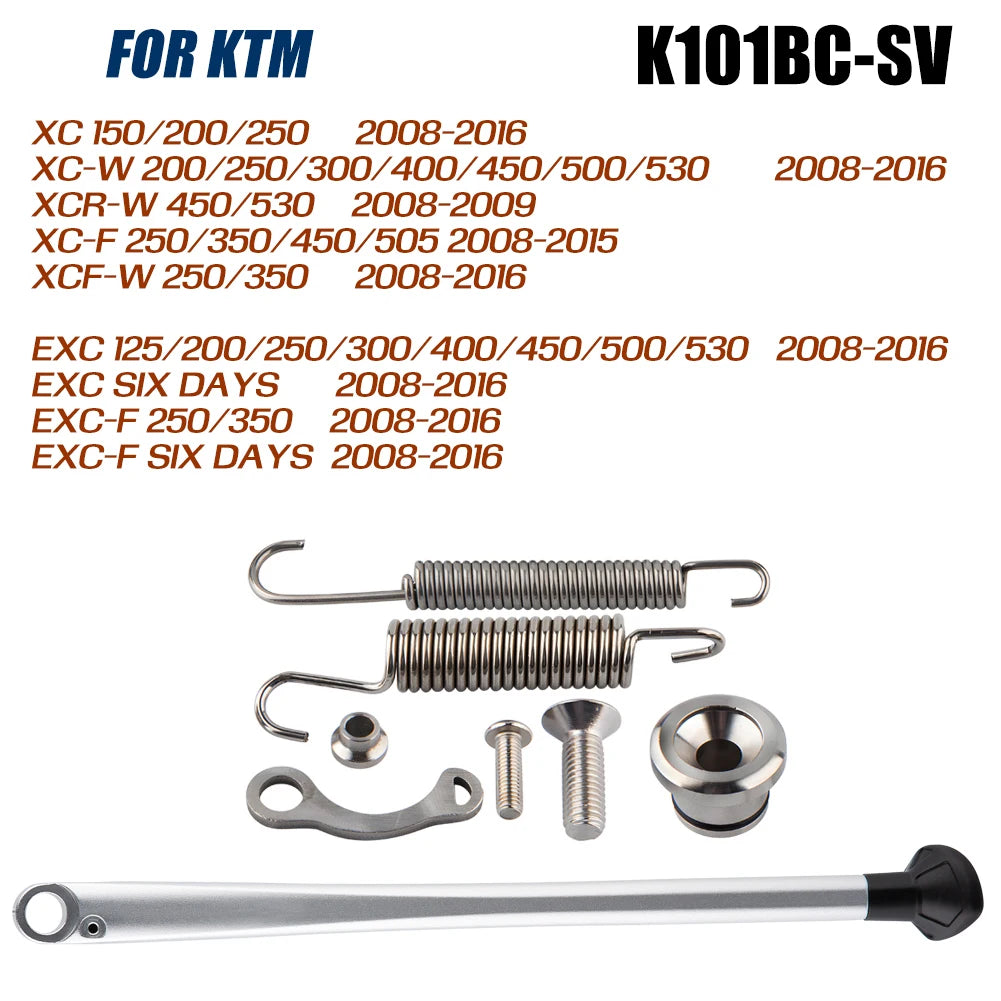 Kit of motorcycle side stand kickstands and related hardware for KTM motorcycles